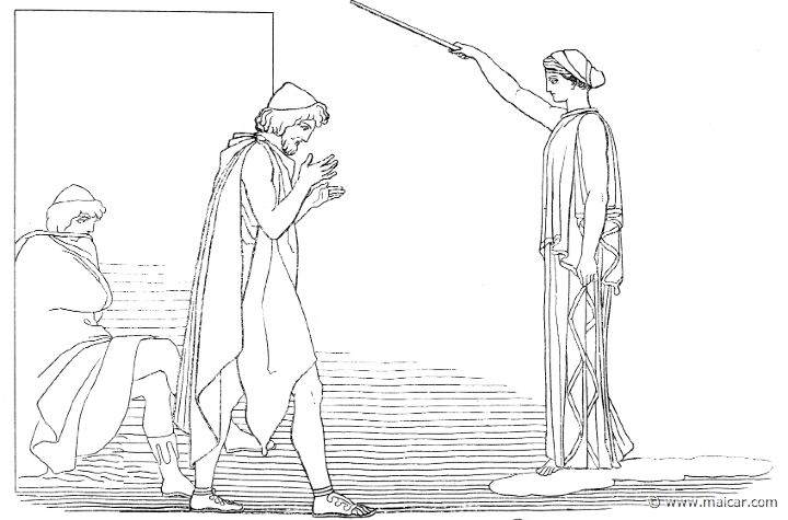 od323flax.jpg - od323flax: "Athena touched him with her golden wand. A well-washed cloak and a tunic she first of all cast about his breast, and she increased his stature and his youthful bloom. Once more he grew dark of color, and his cheeks filled out, and dark grew the beard about his chin." (Hom.Od.16.172). John Flaxman (1755 – 1826).