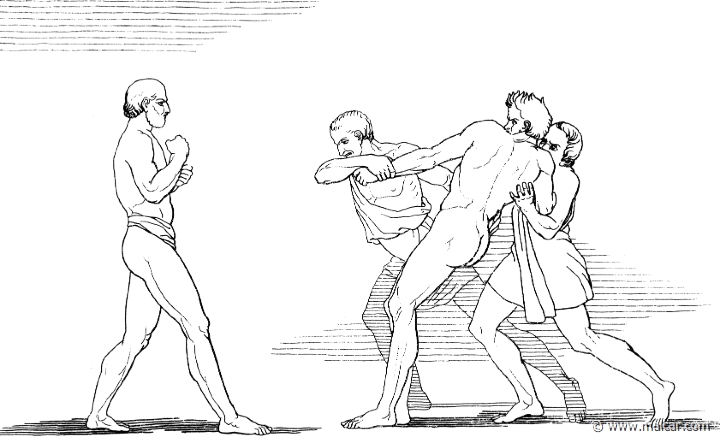 od359flax.jpg - od359flax: "The mind of Irus was miserably shaken; yet even so the serving men girded him, and led him out perforce all filled with dread, and his flesh trembled on his limbs." (Hom.Od.18.75). John Flaxman (1755 – 1826).