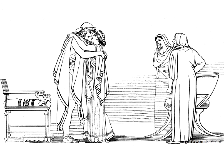 od443flax.jpg - od443flax: "Then with a burst of tears she ran straight toward him, and flung her arms about the neck of Odysseus, and kissed his head." (Hom.Od.23.207). John Flaxman (1755 – 1826).