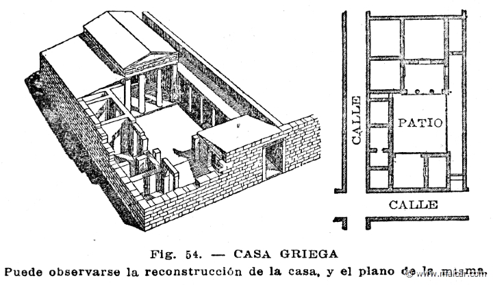 secco161.jpg - secco161: Casa griega. Reconstrucción y plano. Info n/a. Oscar Secco Ellauri, Pedro Daniel Baridón, Historia de los Griegos (CADEC, Montevideo).