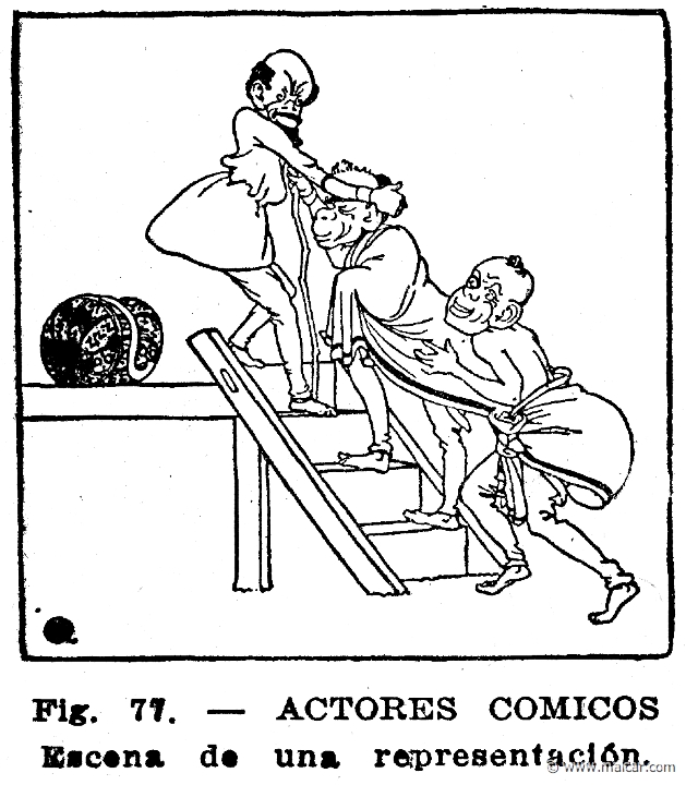 secco188.jpg - secco188: Actores cómicos. Escena de una representación. Info n/a. Oscar Secco Ellauri, Pedro Daniel Baridón, Historia de los Griegos (CADEC, Montevideo).