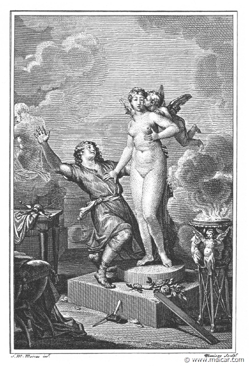 villenave02065.jpg - 02065: Pygmalion. "Yet, it was real flesh! The veins were pulsing beneath his testing finger." (Ov. Met. 10.288).Guillaume T. de Villenave, Les Métamorphoses  d'Ovide (Paris, Didot 1806–07). Engravings after originals by Jean-Jacques François Le Barbier (1739–1826), Nicolas André Monsiau (1754–1837), and Jean-Michel Moreau (1741–1814).